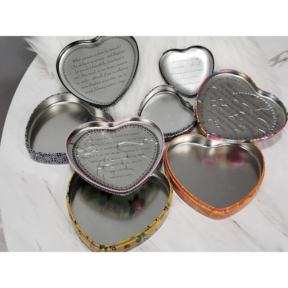 Lot of 4 Brighton Tins Heart Shaped  EMPTY‎ jewelry gift metal boxes